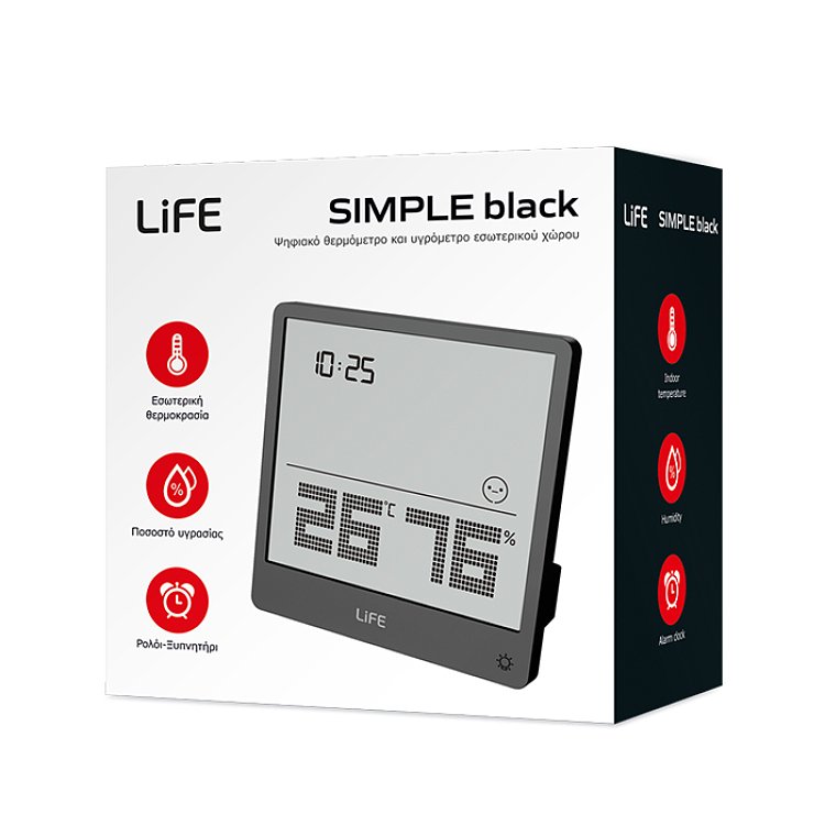 Life Simple Black 221-0396 Ψηφιακό Θερμόμετρο Υγρόμετρο Μαύρο