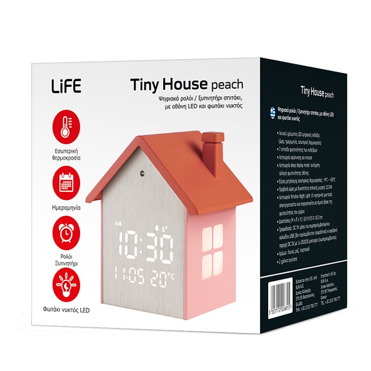 Ψηφιακό Ρολόι Ξυπνητήρι LED Life Tiny House Peach 221-0454