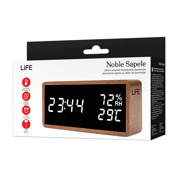Life Noble Sapele 221-0455 Ψηφιακό Θερμόμετρο Υγρόμετρο Ξύλο