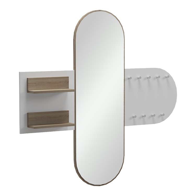 Κρεμάστρα με καθρέπτη Baunty pakoworld sonoma-λευκό 125x11x122εκ 230-000209
