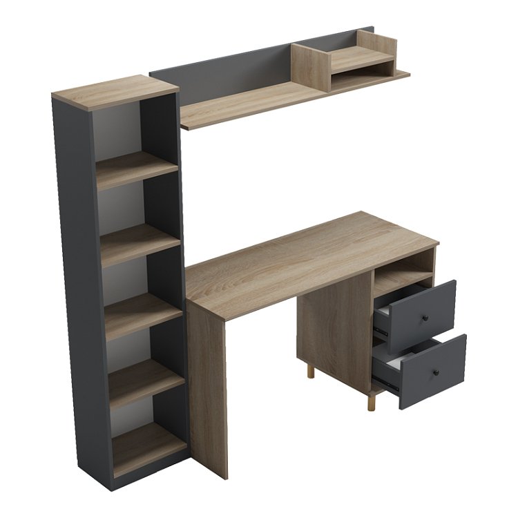 Σύνθεση γραφείου Kontor pakoworld sonoma-ανθρακί 160x50x158,2εκ 230-000212