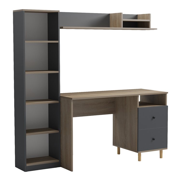 Σύνθεση γραφείου Kontor pakoworld sonoma-ανθρακί 160x50x158,2εκ 230-000212