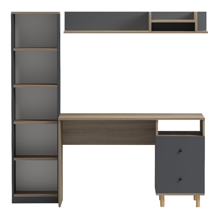 Σύνθεση γραφείου Kontor pakoworld sonoma-ανθρακί 160x50x158,2εκ 230-000212