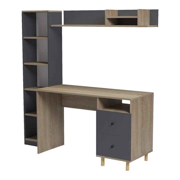 Σύνθεση γραφείου Kontor pakoworld sonoma-ανθρακί 160x50x158,2εκ 230-000212