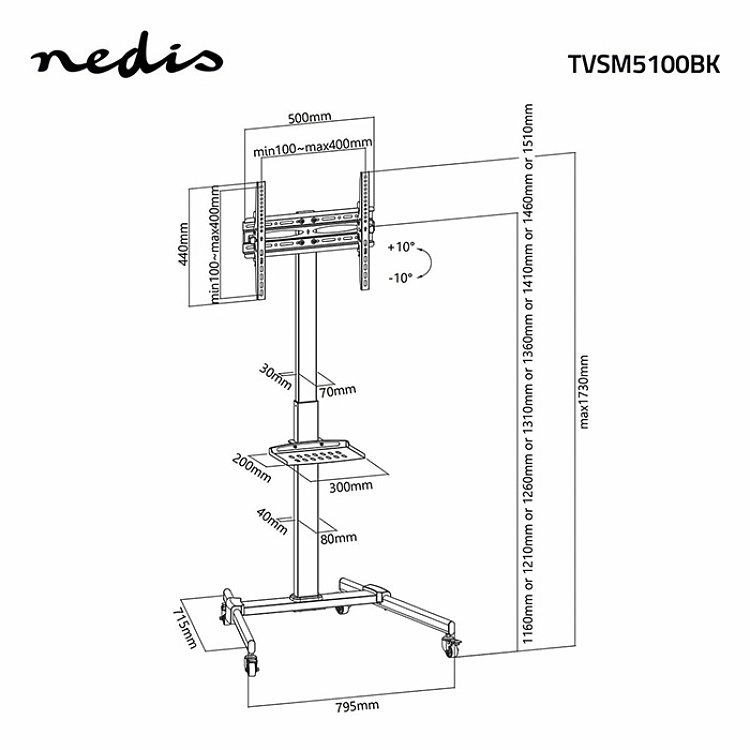 NEDIS TVSM5100BK Επιδαπέδια Βάση Τηλεόρασης 32"-55" 233-2105