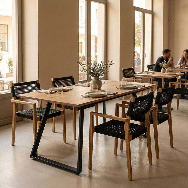 Τραπέζι επεκτεινόμενο Kannu pakoworld σε φυσική απόχρωση με μαύρα μεταλλικά πόδια 160-200x90x75εκ 235-000042