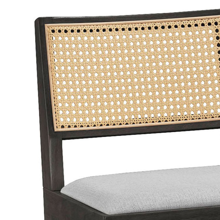 Σκαμπό bar Winslow pakoworld ξύλο rubberwood μαύρο-pvc rattan φυσικό-ύφασμα γκρι 44.5x46x98εκ 2τμχ 247-000008