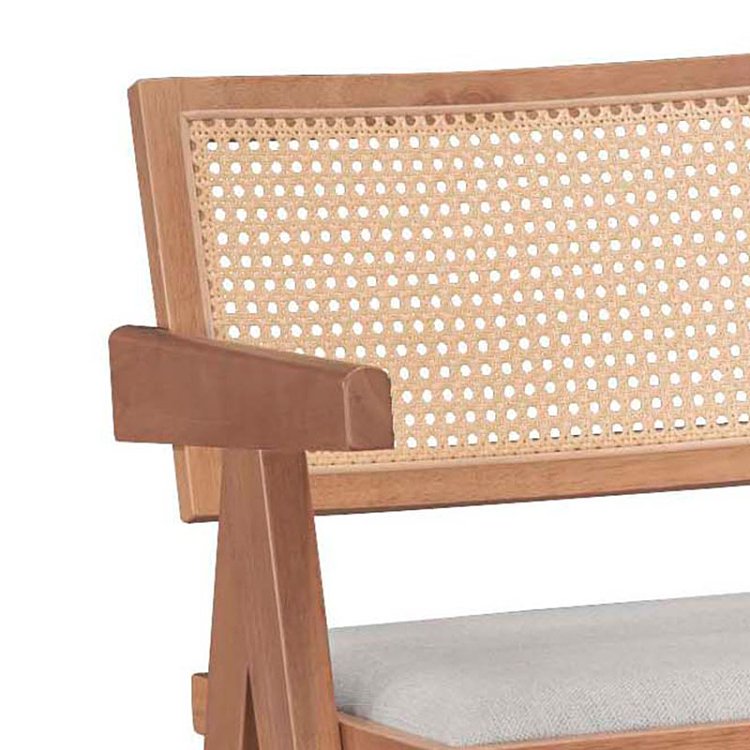 Σκαμπό bar Winslow pakoworld ξύλο rubberwood ανοικτό καρυδί-pvc rattan φυσικό-ύφασμα γκρι 2τμχ 247-000009