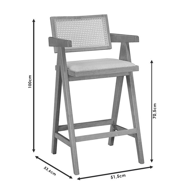 Σκαμπό bar Winslow pakoworld ξύλο rubberwood ανοικτό καρυδί-pvc rattan φυσικό-ύφασμα γκρι 2τμχ 247-000009