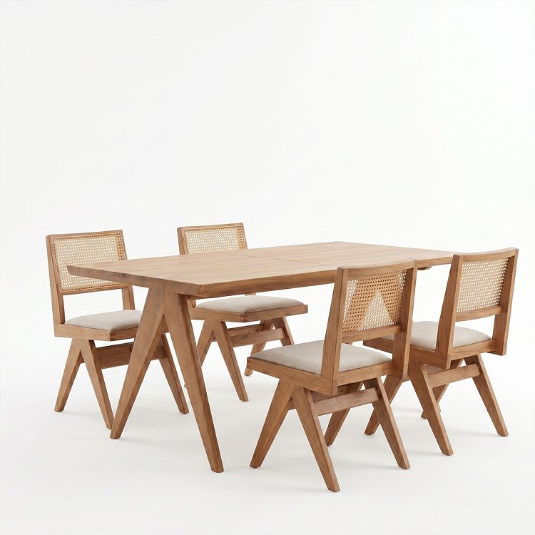 Τραπεζαρία Winslow pakoworld σετ 5τεμ ξύλο rubberwood ανοιχτό καρυδί 160x85x75εκ 247-000011