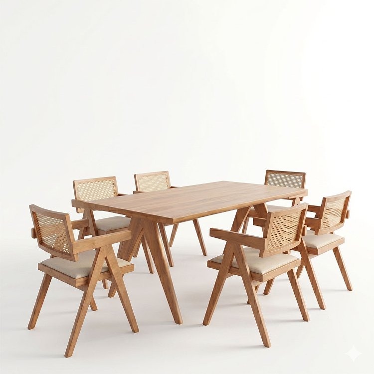 Τραπεζαρία Winslow Ι pakoworld σετ 7τεμ ξύλο rubberwood ανοιχτό καρυδί 160x85x75εκ 247-000014