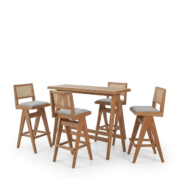 Τραπεζαρία μπαρ Winslow pakoworld σετ 5τεμ ξύλο rubberwood ανοιχτό καρυδί 120x45x100εκ 247-000015