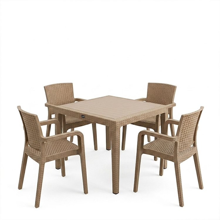 Τραπεζαρία Explore-Halcyon pakoworld σετ 5τεμ PP cappuccino 90x90x73,5εκ 253-000071
