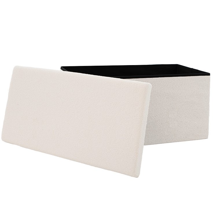 Σκαμπό-μπαούλο Forward pakoworld ύφασμα μπουκλέ ivory 76.5x38x37.5εκ 257-000004