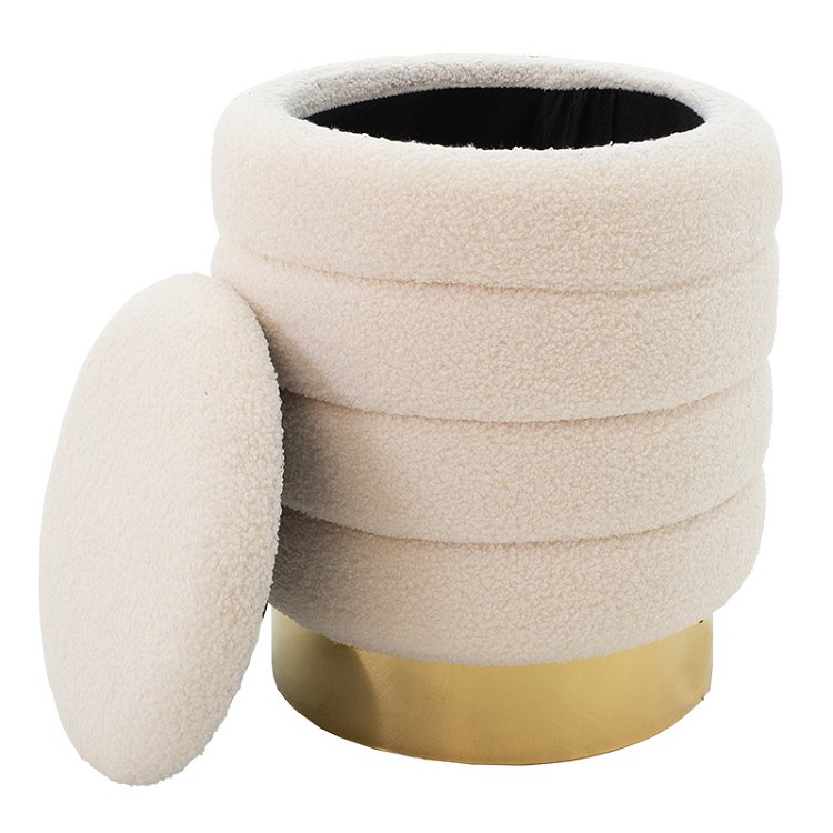 Σκαμπό-μπαούλο Dazzle pakoworld μπουκλέ cream-χρυσό Φ36x44εκ 257-000014