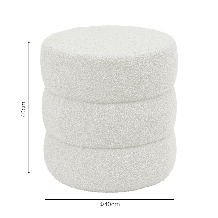 Σκαμπό-πουφ Kioto pakoworld μπουκλέ λευκό Φ40x40εκ 257-000020