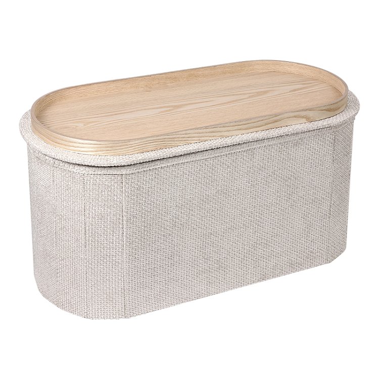 Σκαμπό-μπαούλο Trebia pakoworld κρεμ ύφασμα 76x38x38εκ 257-000052