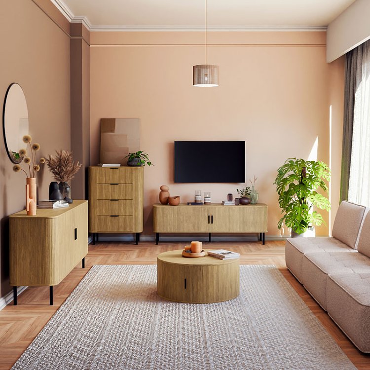 Τραπέζι σαλονιού Scandi pakoworld MDF σε φυσική απόχρωση Φ80x35.5εκ 260-000009