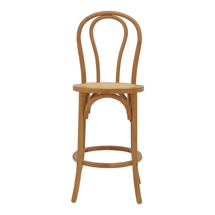 Σκαμπό μπαρ Thonet pakoworld φυσικό ξύλο οξιάς-έδρα φυσικό rattan 41x50x105εκ 263-000039