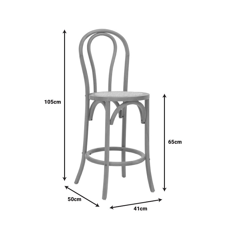 Σκαμπό μπαρ Thonet pakoworld φυσικό ξύλο οξιάς-έδρα φυσικό rattan 41x50x105εκ 263-000039