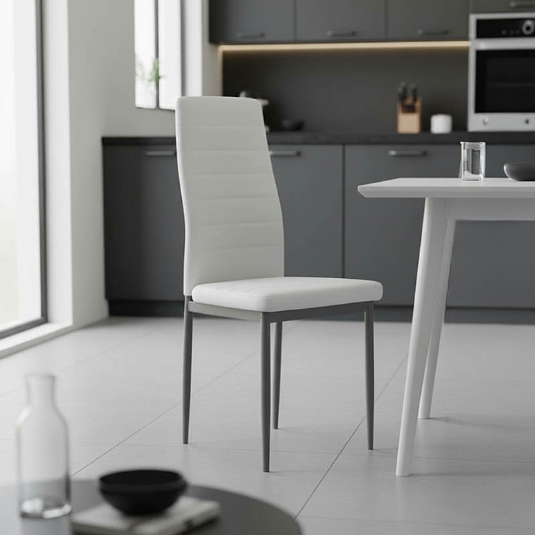 Καρέκλα Parker pakoworld μέταλλο-PU λευκό-ανθρακί πόδι 42x48x98εκ 4τμχ 270-000001