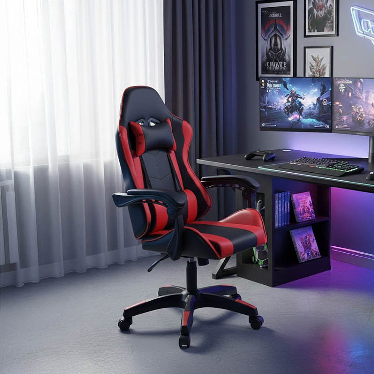 Καρέκλα γραφείου gaming William pakoworld PU μαύρο-κόκκινο 275-000012