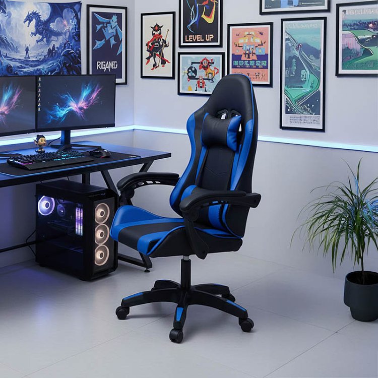 Καρέκλα γραφείου gaming William pakoworld PU μαύρο-μπλε 275-000014