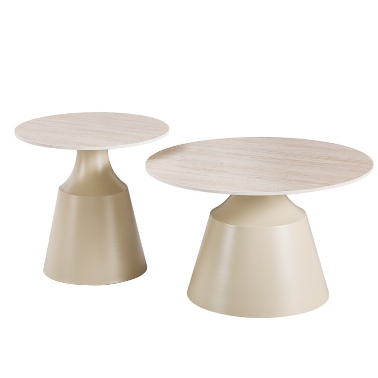 Τραπέζια σαλονιού Sculpt pakoworld σετ 2τεμ μέταλλο cappuccino- sintered stone σε όψης τραβερτίνης 278-000048