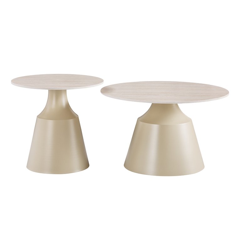Τραπέζια σαλονιού Sculpt pakoworld σετ 2τεμ μέταλλο cappuccino- sintered stone σε όψης τραβερτίνης 278-000048