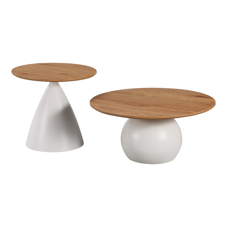 Τραπέζια σαλονιού Caple pakoworld σετ 2τεμ μέταλλο λευκό- mdf σε φυσική απόχρωση 278-000054