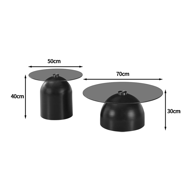 Τραπέζια σαλονιού Barel pakoworld σετ 2τεμ μέταλλο μαύρο- μαύρο smoke glass 278-000057