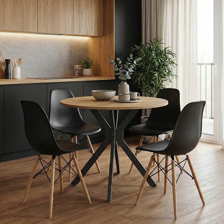 Τραπέζι Xuson pakoworld φυσικό mdf-πόδι μαύρο μέταλλο Φ80x75εκ 292-000071