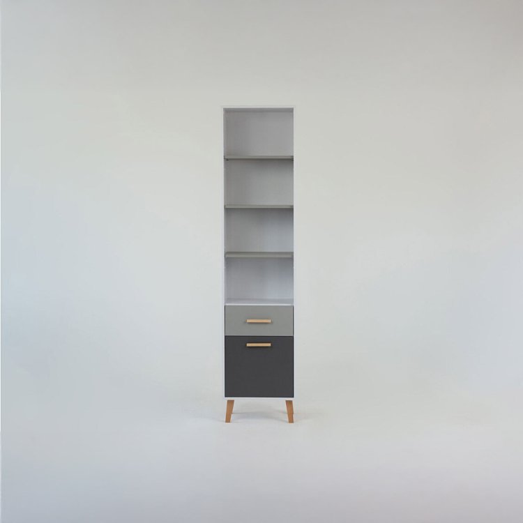 Βιβλιοθήκη Timmy Λευκό-Γραφίτη-Γκρι 46.8x36x199cm TO-TIMMY1D1S