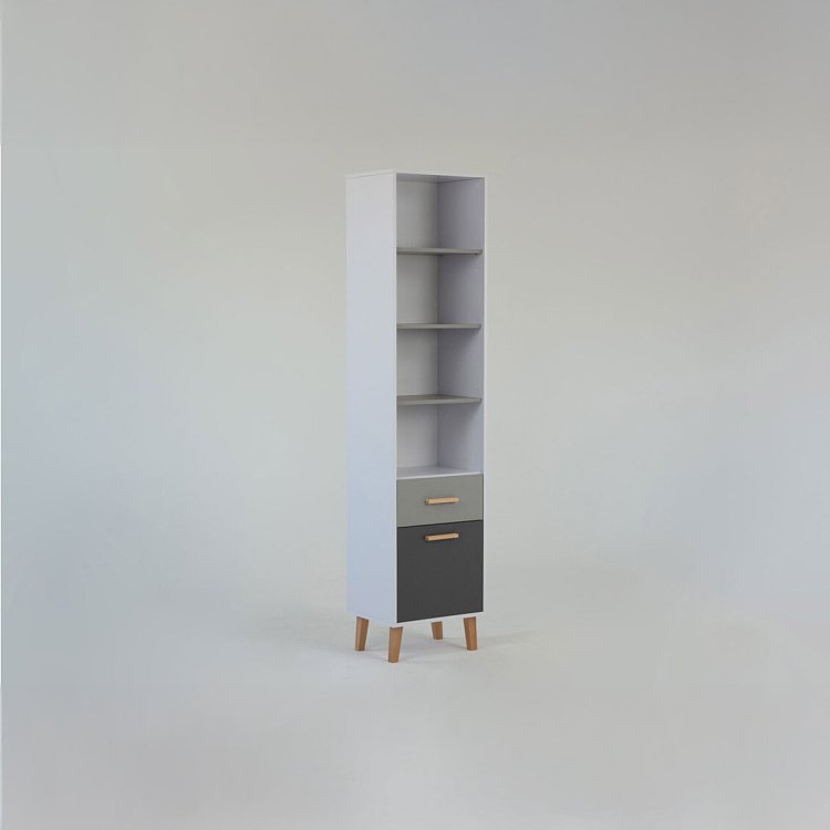 Βιβλιοθήκη Timmy Λευκό-Γραφίτη-Γκρι 46.8x36x199cm TO-TIMMY1D1S