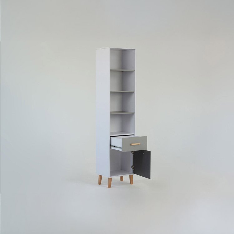 Βιβλιοθήκη Timmy Λευκό-Γραφίτη-Γκρι 46.8x36x199cm TO-TIMMY1D1S