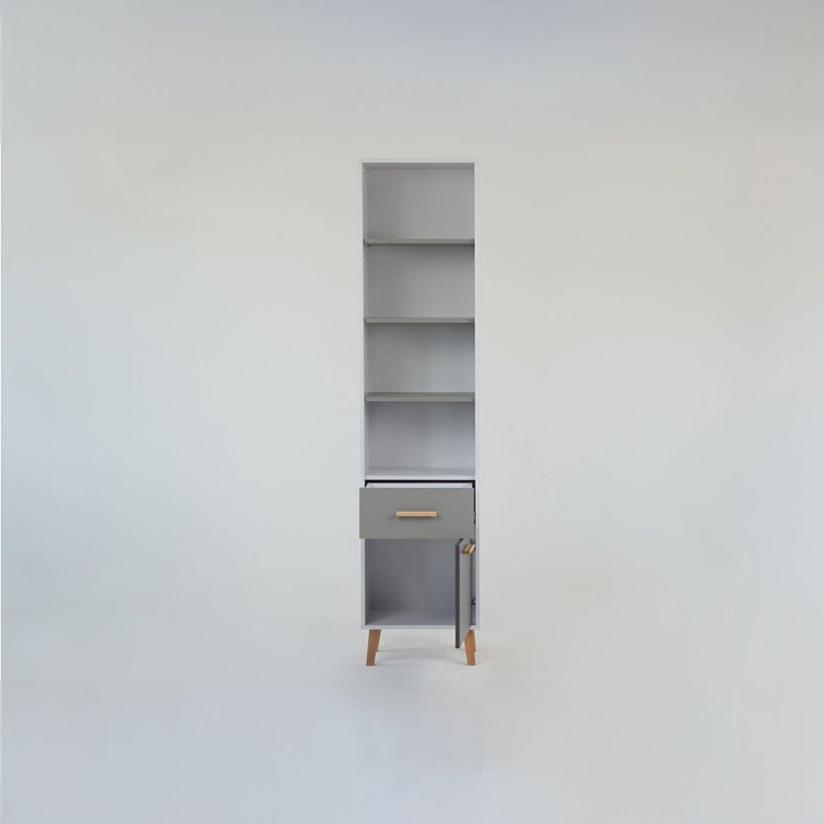 Βιβλιοθήκη Timmy Λευκό-Γραφίτη-Γκρι 46.8x36x199cm TO-TIMMY1D1S