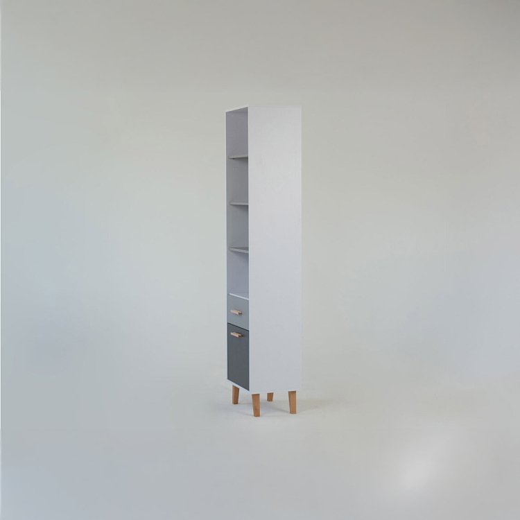 Βιβλιοθήκη Timmy Λευκό-Γραφίτη-Γκρι 46.8x36x199cm TO-TIMMY1D1S