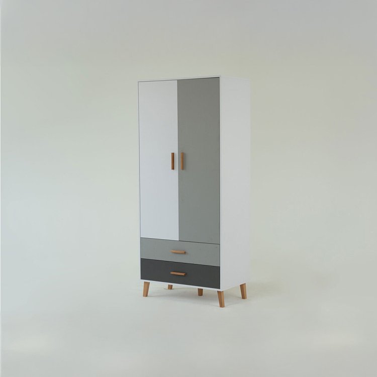 Ντουλάπα Timmy 2D2S Λευκό-Γραφίτη-Γκρι 90x50x199cm TO-TIMMY2D2S