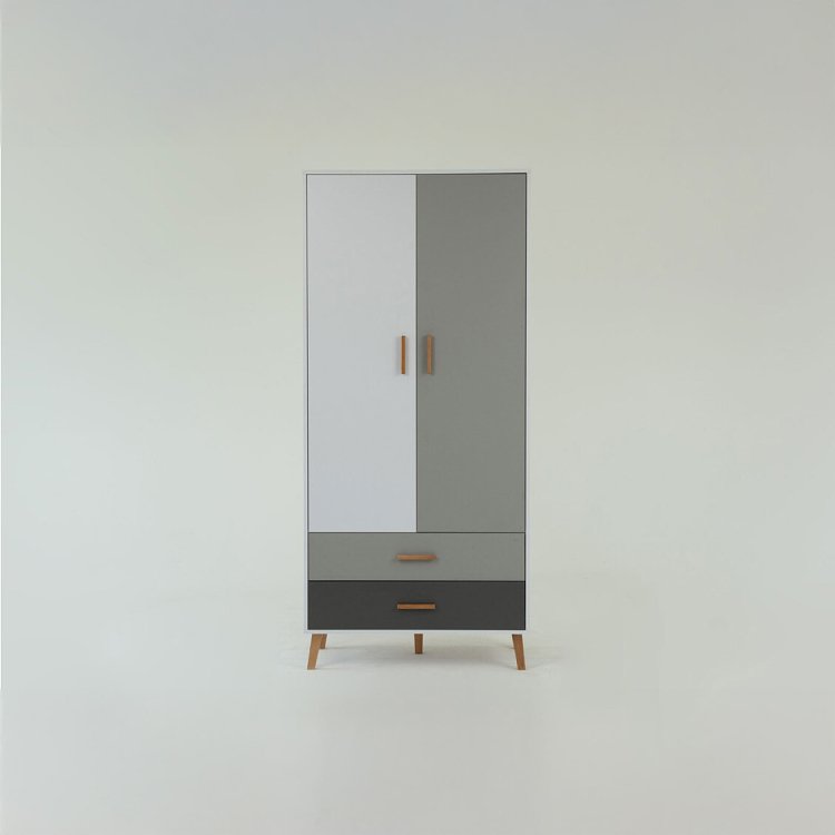 Ντουλάπα Timmy 2D2S Λευκό-Γραφίτη-Γκρι 90x50x199cm TO-TIMMY2D2S