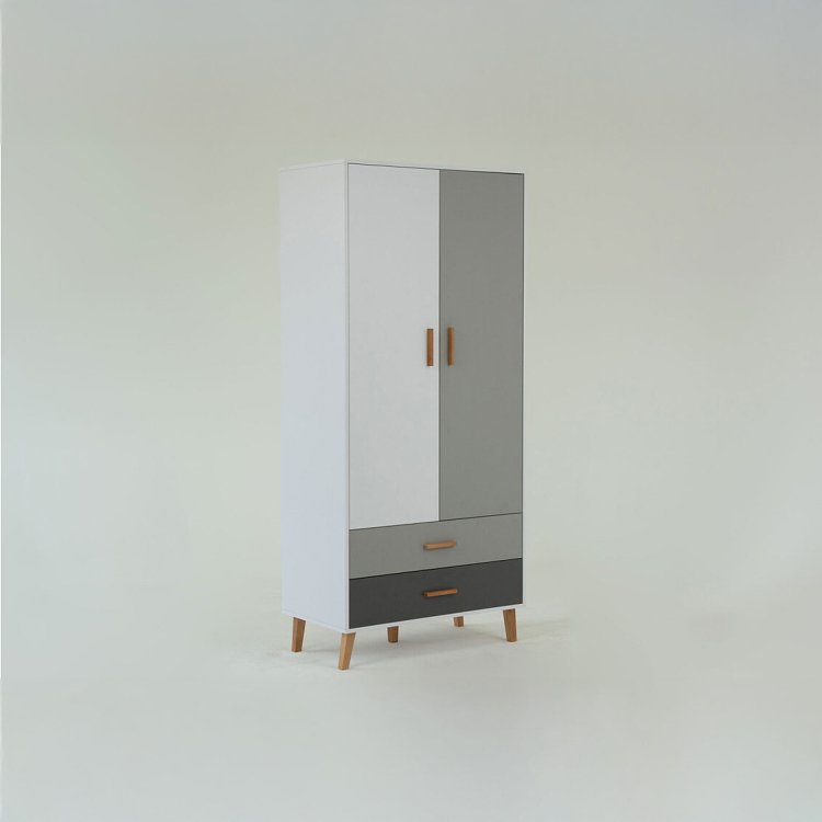 Ντουλάπα Timmy 2D2S Λευκό-Γραφίτη-Γκρι 90x50x199cm TO-TIMMY2D2S