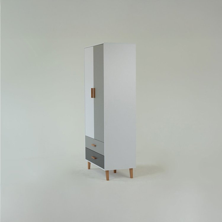 Ντουλάπα Timmy 2D2S Λευκό-Γραφίτη-Γκρι 90x50x199cm TO-TIMMY2D2S