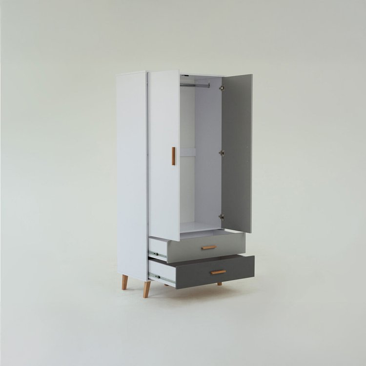 Ντουλάπα Timmy 2D2S Λευκό-Γραφίτη-Γκρι 90x50x199cm TO-TIMMY2D2S
