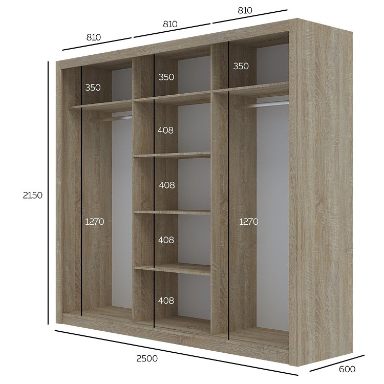 Ντουλάπα Grandio Σονόμα με καθρέφτη 250x60x215cm GR-GRANDMIR