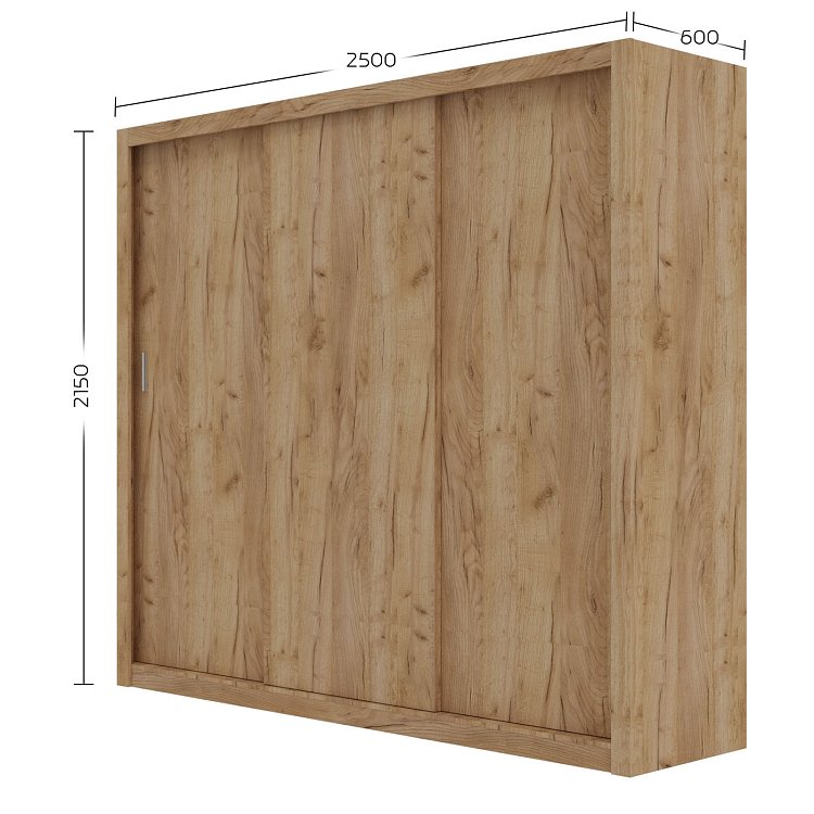Ντουλάπα Grandio Χρυσό Δρυς με καθρέφτη 250x60x215cm GR-GRANDMIR-2