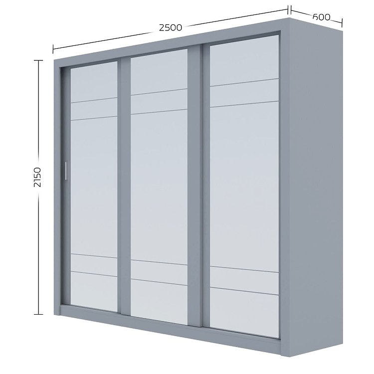 Ντουλάπα Grandio Γκρι με καθρέφτη 250x60x215cm GR-GRANDMIR-3