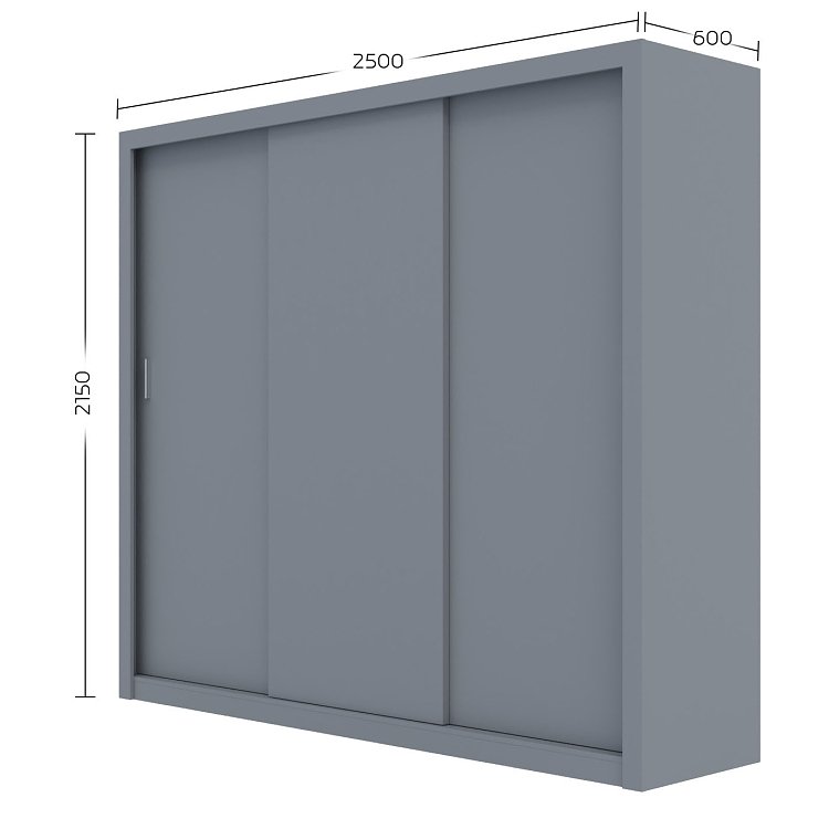 Ντουλάπα Grandio Γκρι με καθρέφτη 250x60x215cm GR-GRANDMIR-3