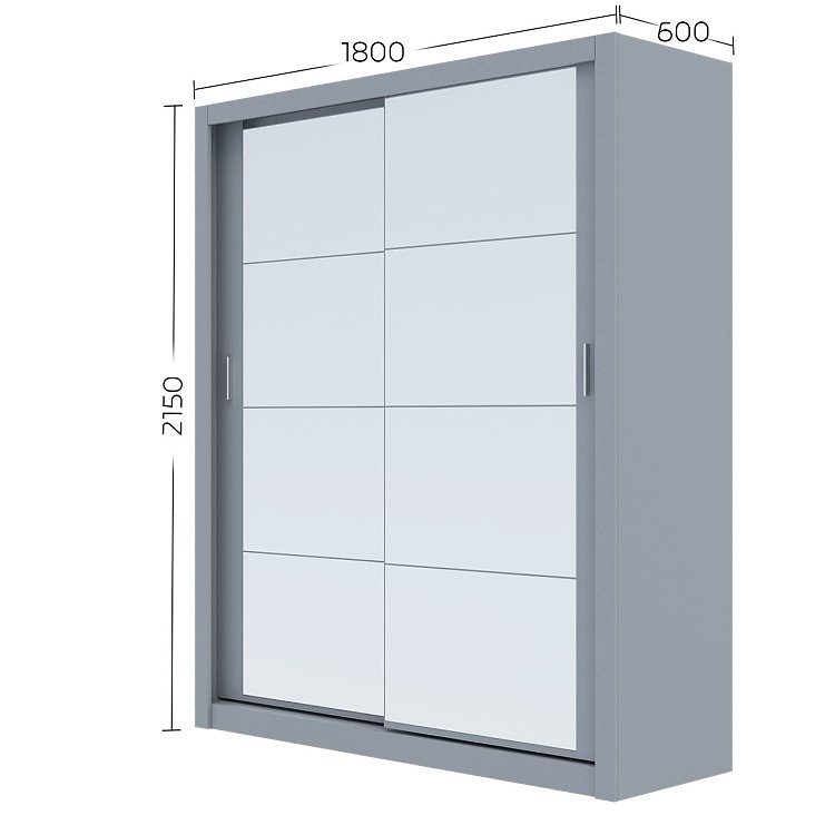 Ντουλάπα Reflex Γκρι με καθρέφτη 180x60x215cm GR-REFLMIR-3