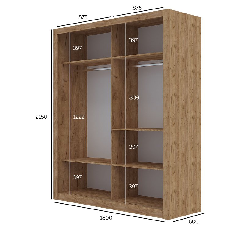Ντουλάπα Reflex Χρυσό Δρυς με καθρέφτη 180x60x215cm GR-REFLMIR-2