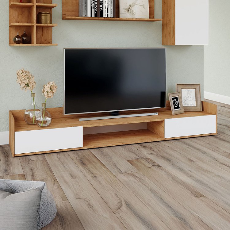 Έπιπλο TV Callisto Χρυσό Δρυς-Λευκό 200x40x30cm GR-CALTV-1