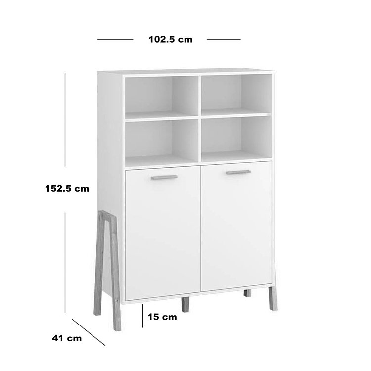 Βιβλιοθήκη Belle Λευκό 102.5x41x152.5cm TO-BELLE2DWHITE